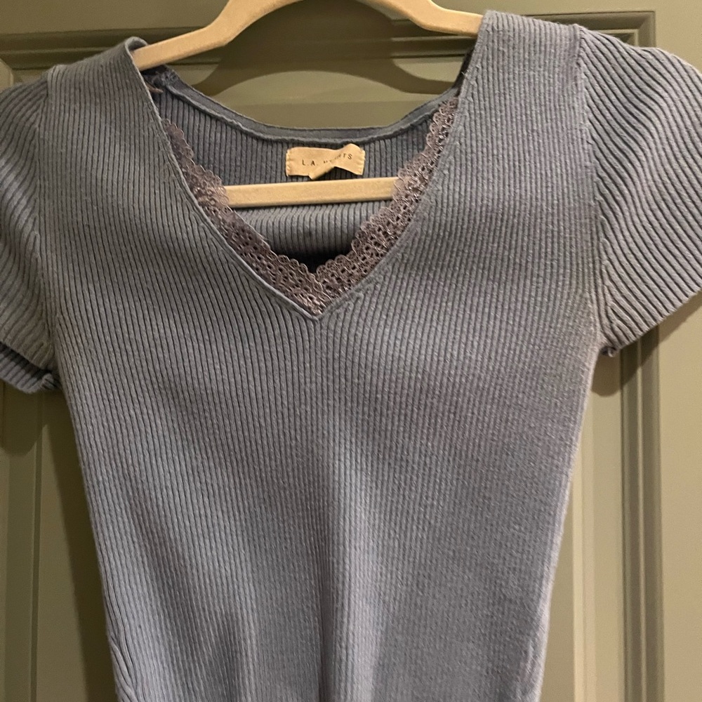 Light blue PacSun baby tee with lace details